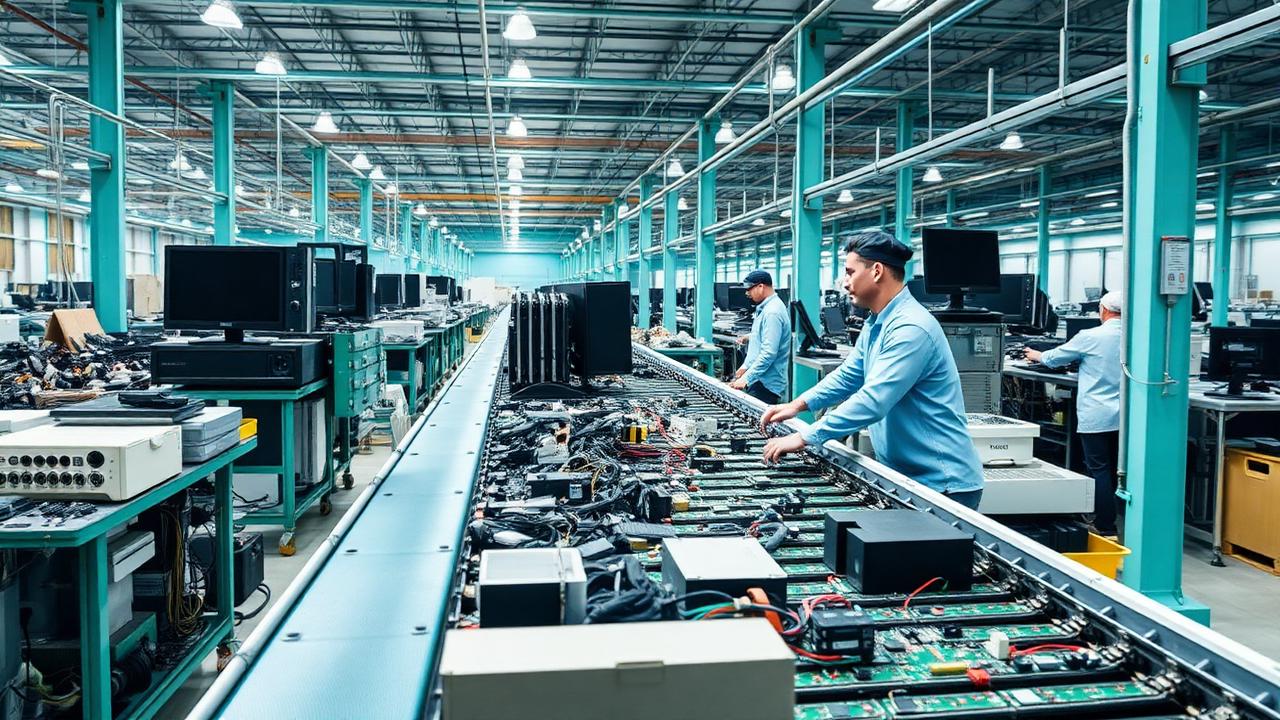 Certified technicians sorting computers and commercial e-waste for zero-landfill recycling in Phoenix, AZ